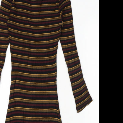 FOREVER 21 Womens Black Striped Polyester Fit & Flare Size S Round Neck Pullover