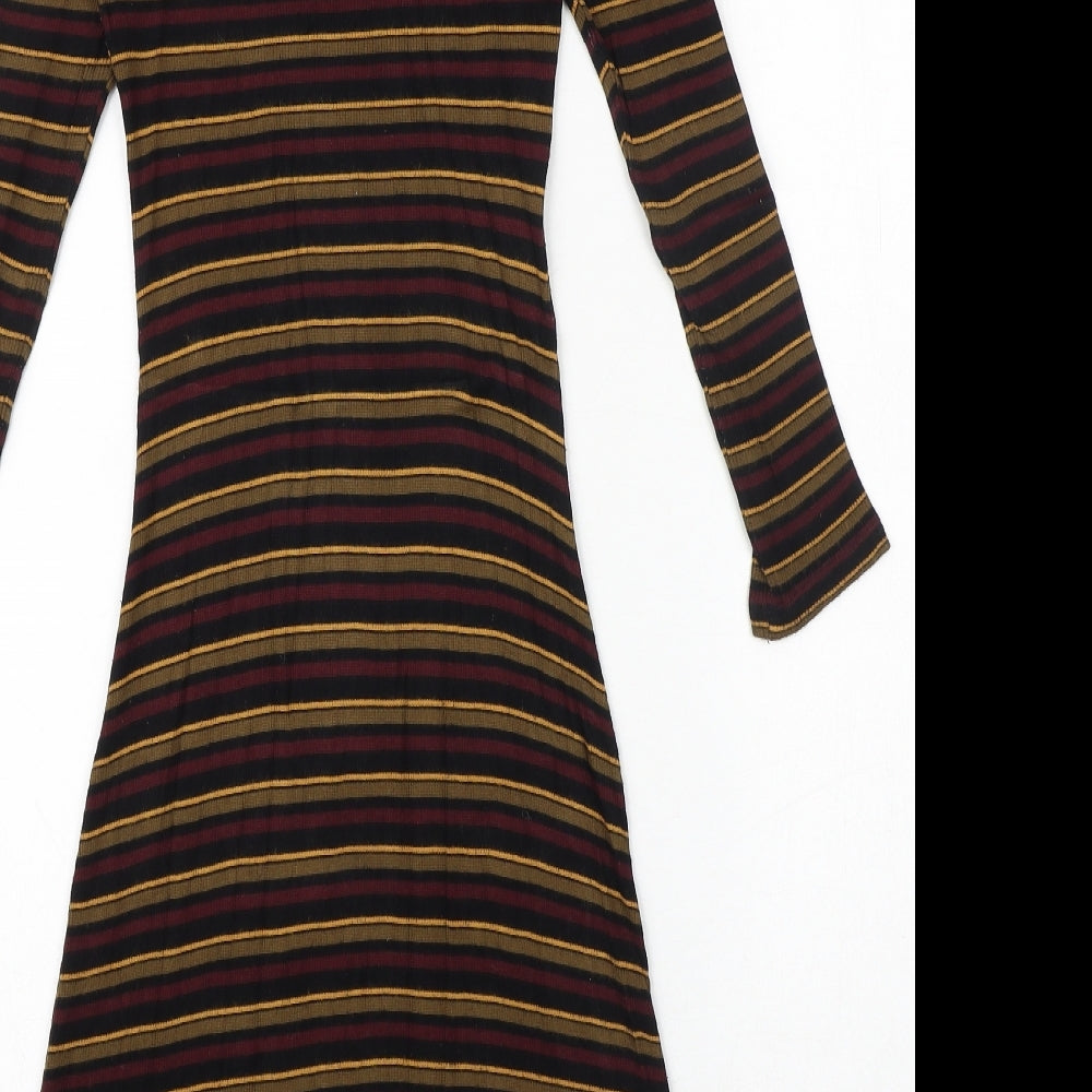 FOREVER 21 Womens Black Striped Polyester Fit & Flare Size S Round Neck Pullover