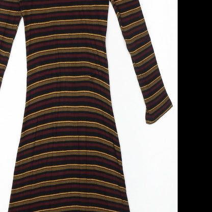 FOREVER 21 Womens Black Striped Polyester Fit & Flare Size S Round Neck Pullover