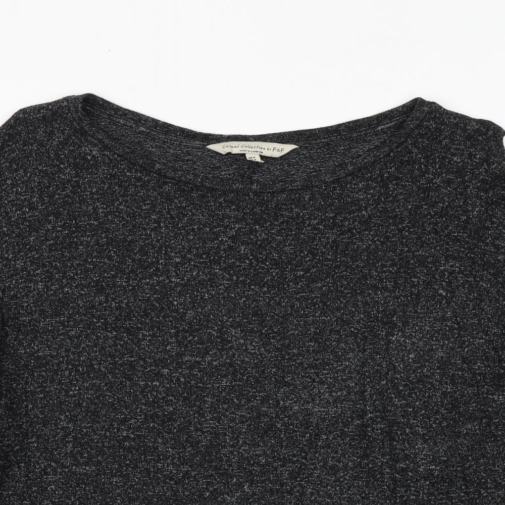 F&F Womens Grey Geometric Polyester Basic Blouse Size 8 Round Neck