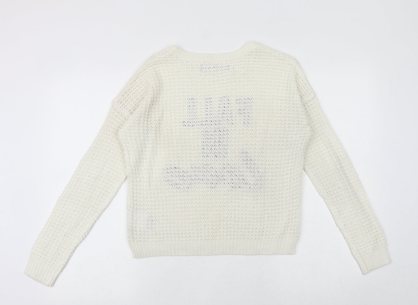 FBsister Womens Ivory Round Neck Polyester Pullover Jumper Size XS - Fall in Love