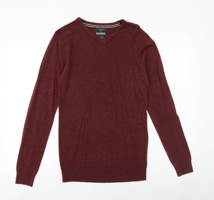 Peacocks Mens Purple V-Neck Acrylic Pullover Jumper Size S Long Sleeve