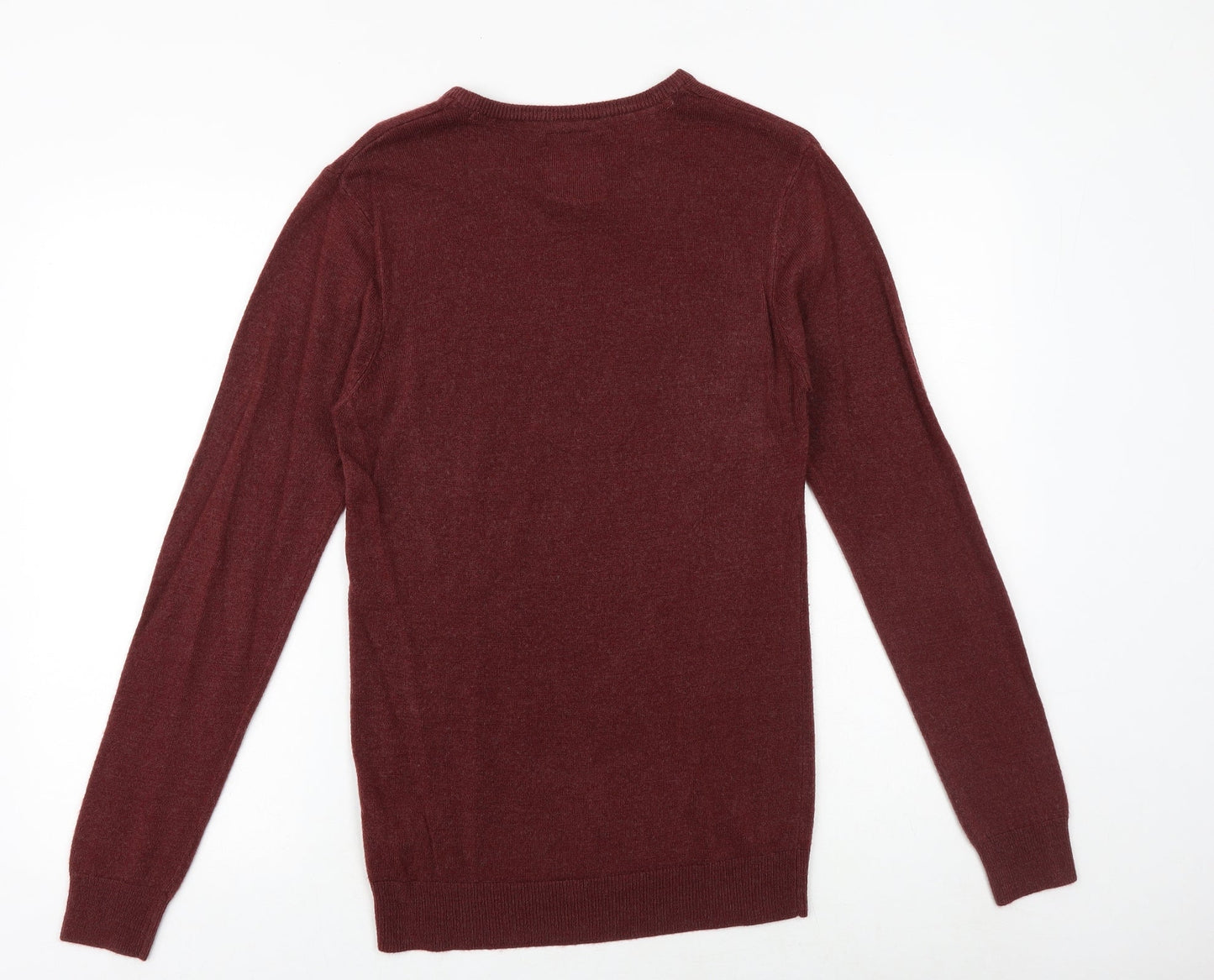 Peacocks Mens Purple V-Neck Acrylic Pullover Jumper Size S Long Sleeve