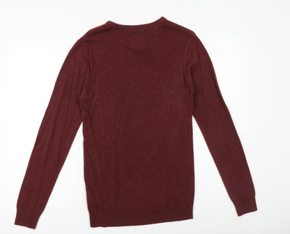 Peacocks Mens Purple V-Neck Acrylic Pullover Jumper Size S Long Sleeve