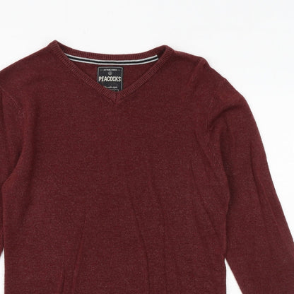 Peacocks Mens Purple V-Neck Acrylic Pullover Jumper Size S Long Sleeve