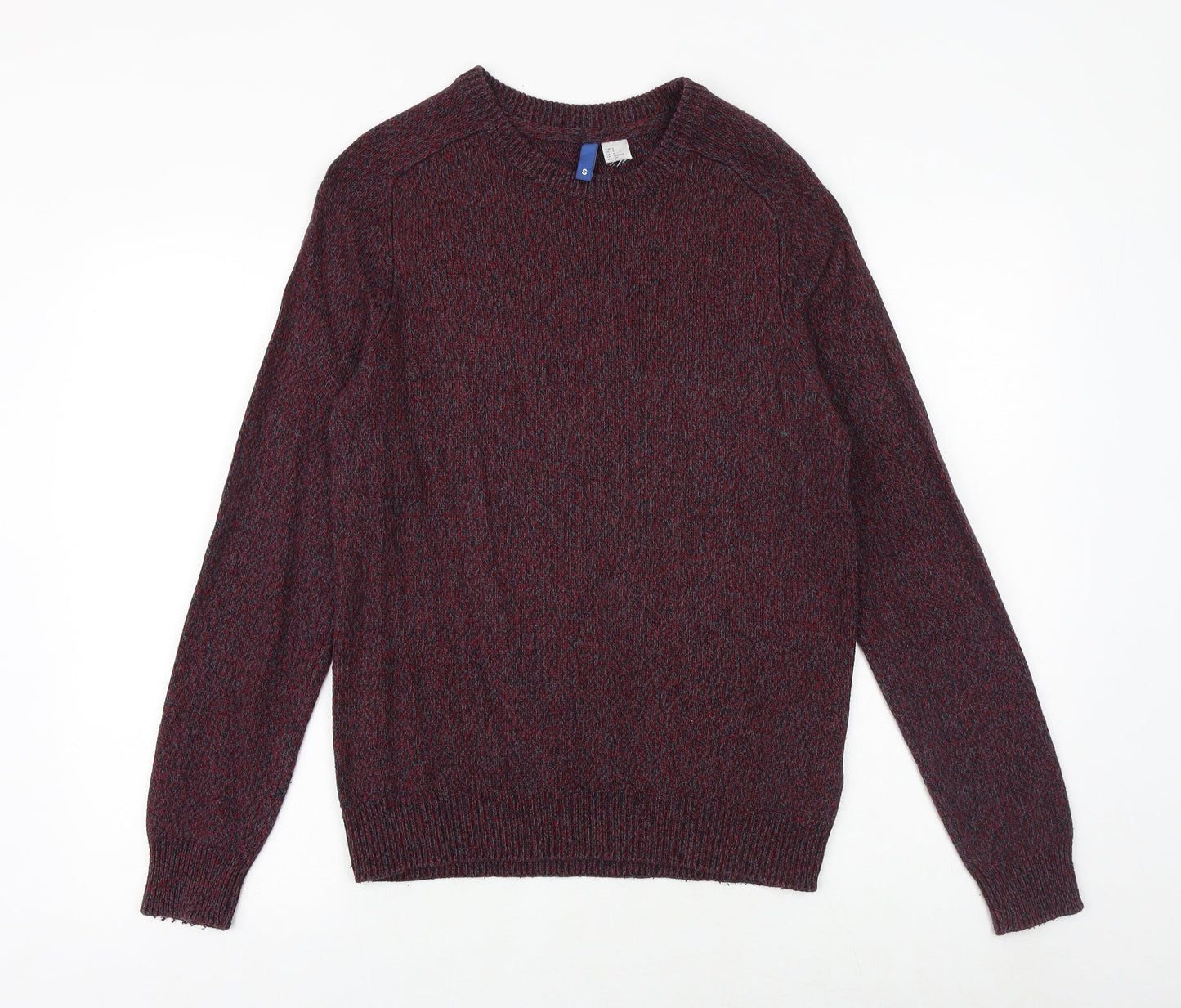 H&M Mens Red Round Neck Acrylic Pullover Jumper Size S Long Sleeve