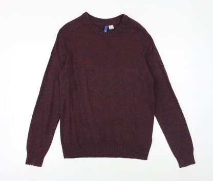 H&M Mens Red Round Neck Acrylic Pullover Jumper Size S Long Sleeve
