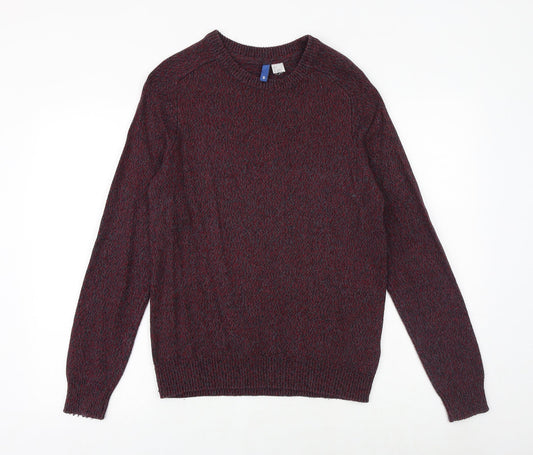 H&M Mens Red Round Neck Acrylic Pullover Jumper Size S Long Sleeve