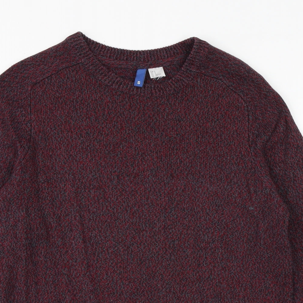H&M Mens Red Round Neck Acrylic Pullover Jumper Size S Long Sleeve
