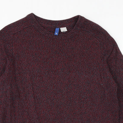 H&M Mens Red Round Neck Acrylic Pullover Jumper Size S Long Sleeve