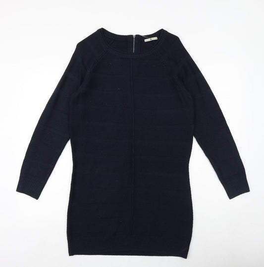TU Womens Blue Acrylic Jumper Dress Size 10 Round Neck Zip