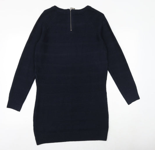 TU Womens Blue Acrylic Jumper Dress Size 10 Round Neck Zip