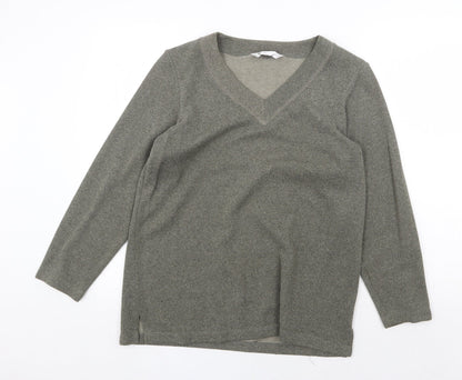 BHS Womens Green V-Neck Polyester Pullover Jumper Size 14
