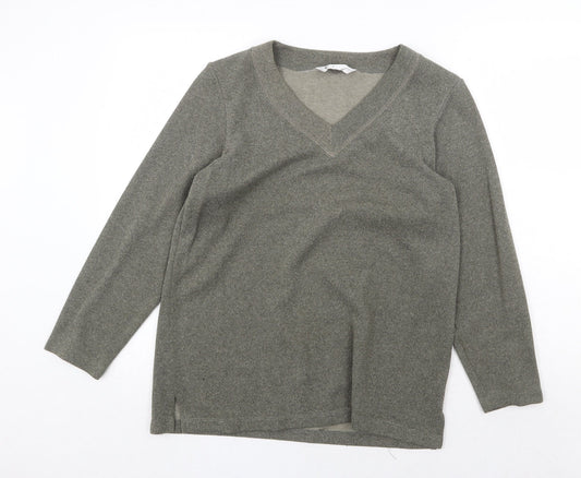 BHS Womens Green V-Neck Polyester Pullover Jumper Size 14