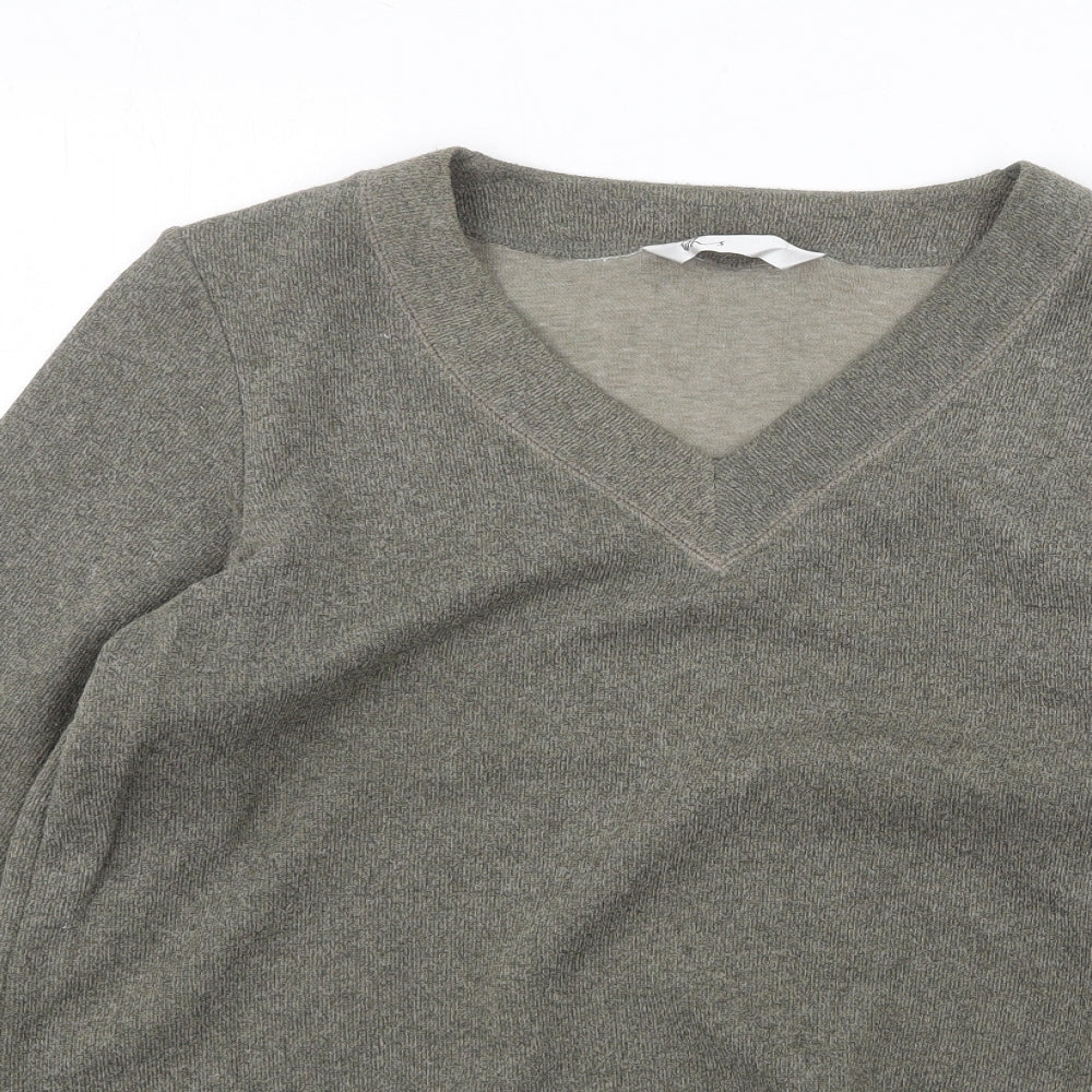 BHS Womens Green V-Neck Polyester Pullover Jumper Size 14