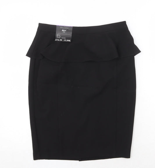 New Look Womens Black Polyester A-Line Skirt Size 8 Zip