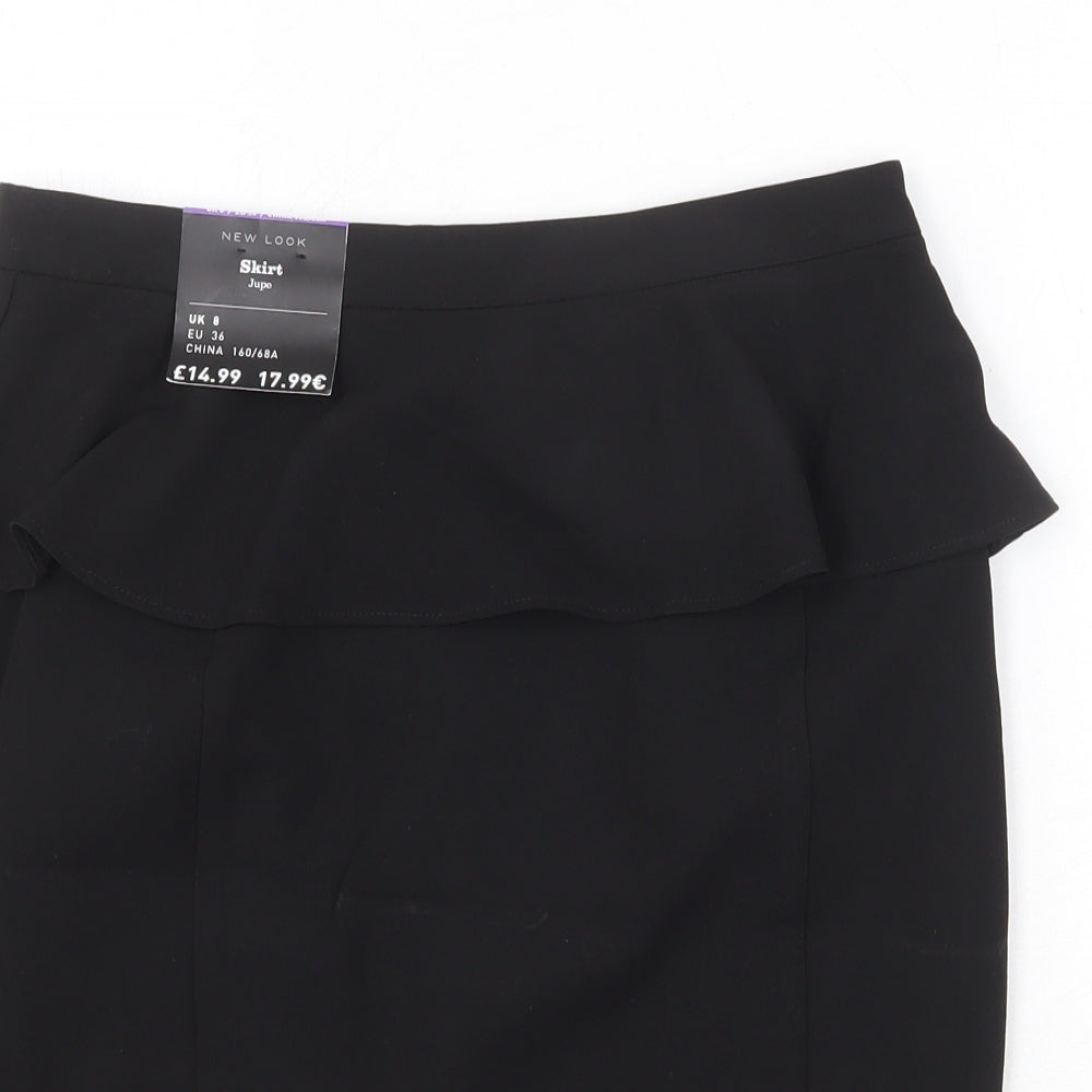 New Look Womens Black Polyester A-Line Skirt Size 8 Zip