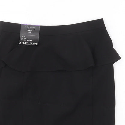 New Look Womens Black Polyester A-Line Skirt Size 8 Zip