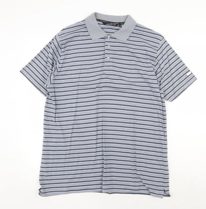 Colin Montgomre Mens Grey Striped Cotton Polo Size M Collared Button