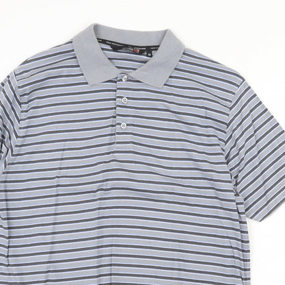 Colin Montgomre Mens Grey Striped Cotton Polo Size M Collared Button