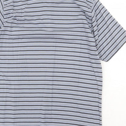 Colin Montgomre Mens Grey Striped Cotton Polo Size M Collared Button
