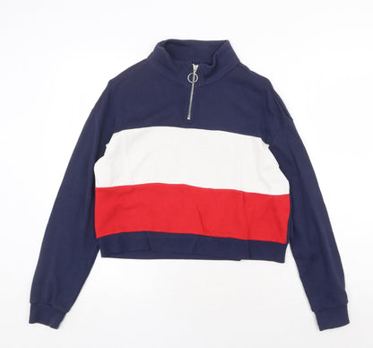 Fifth Sun Womens Blue Colourblock Cotton Pullover Sweatshirt Size XS Zip