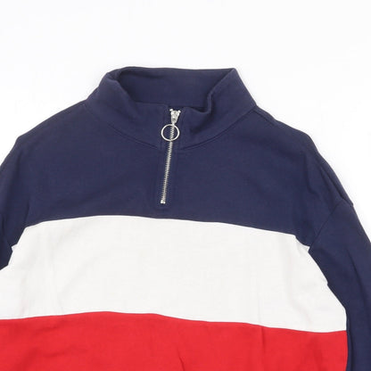 Fifth Sun Womens Blue Colourblock Cotton Pullover Sweatshirt Size XS Zip
