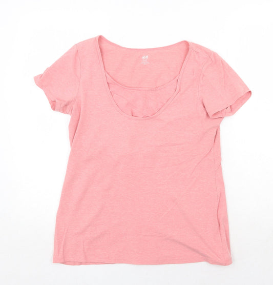 H&M Womens Pink Cotton Basic T-Shirt Size M Round Neck