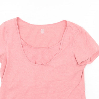 H&M Womens Pink Cotton Basic T-Shirt Size M Round Neck