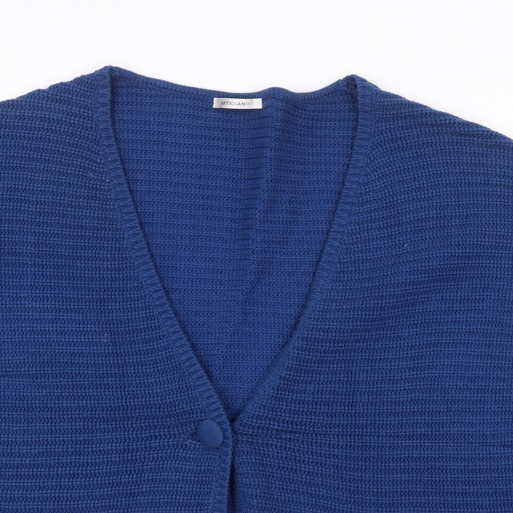 Artgiano Womens Blue V-Neck Cotton Cardigan Jumper Size M