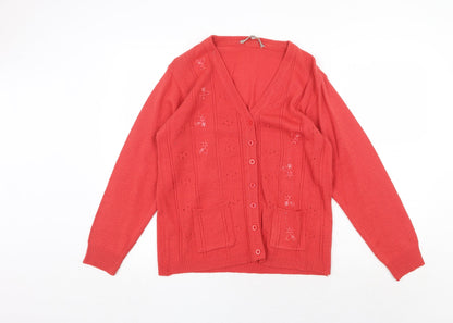 Womens UK Size M Akal Collection Orange Cardigan Jumper
