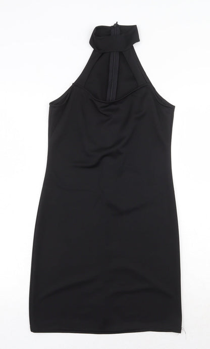 Preworn Womens Black Polyester Bodycon Size S Halter Zip