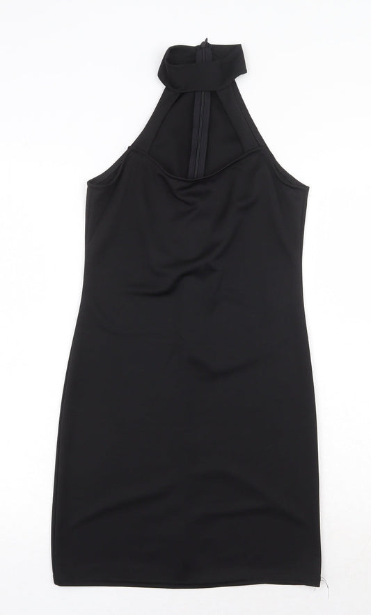 Preworn Womens Black Polyester Bodycon Size S Halter Zip
