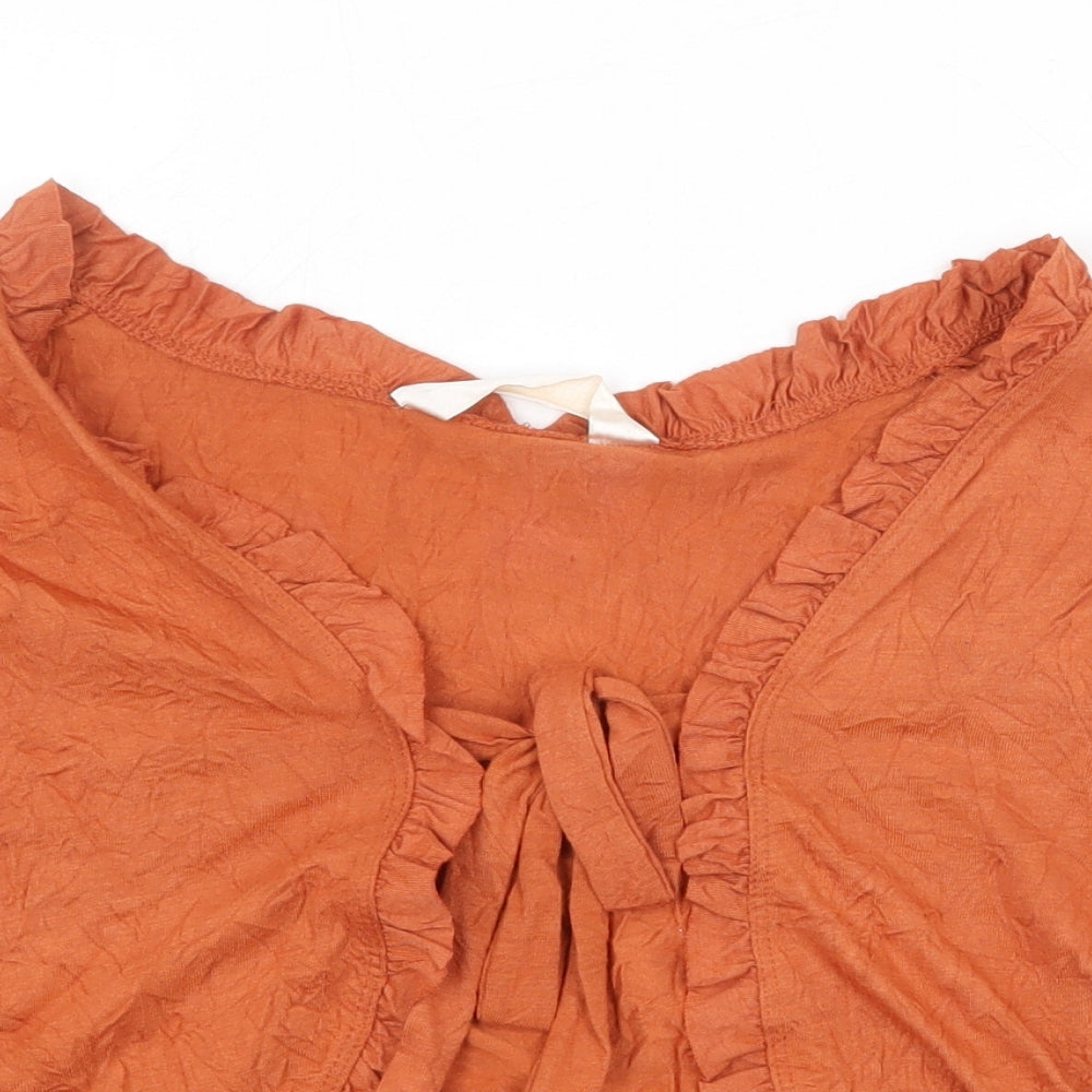For Women Womens Orange Polyester Basic Blouse Size 18 V-Neck