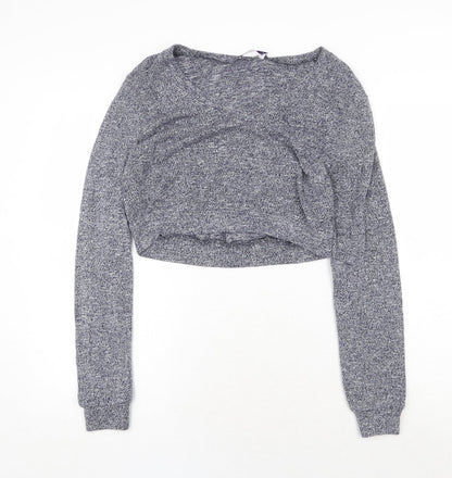 Luck & Trouble Womens Black V-Neck Cotton Pullover Jumper Size 10