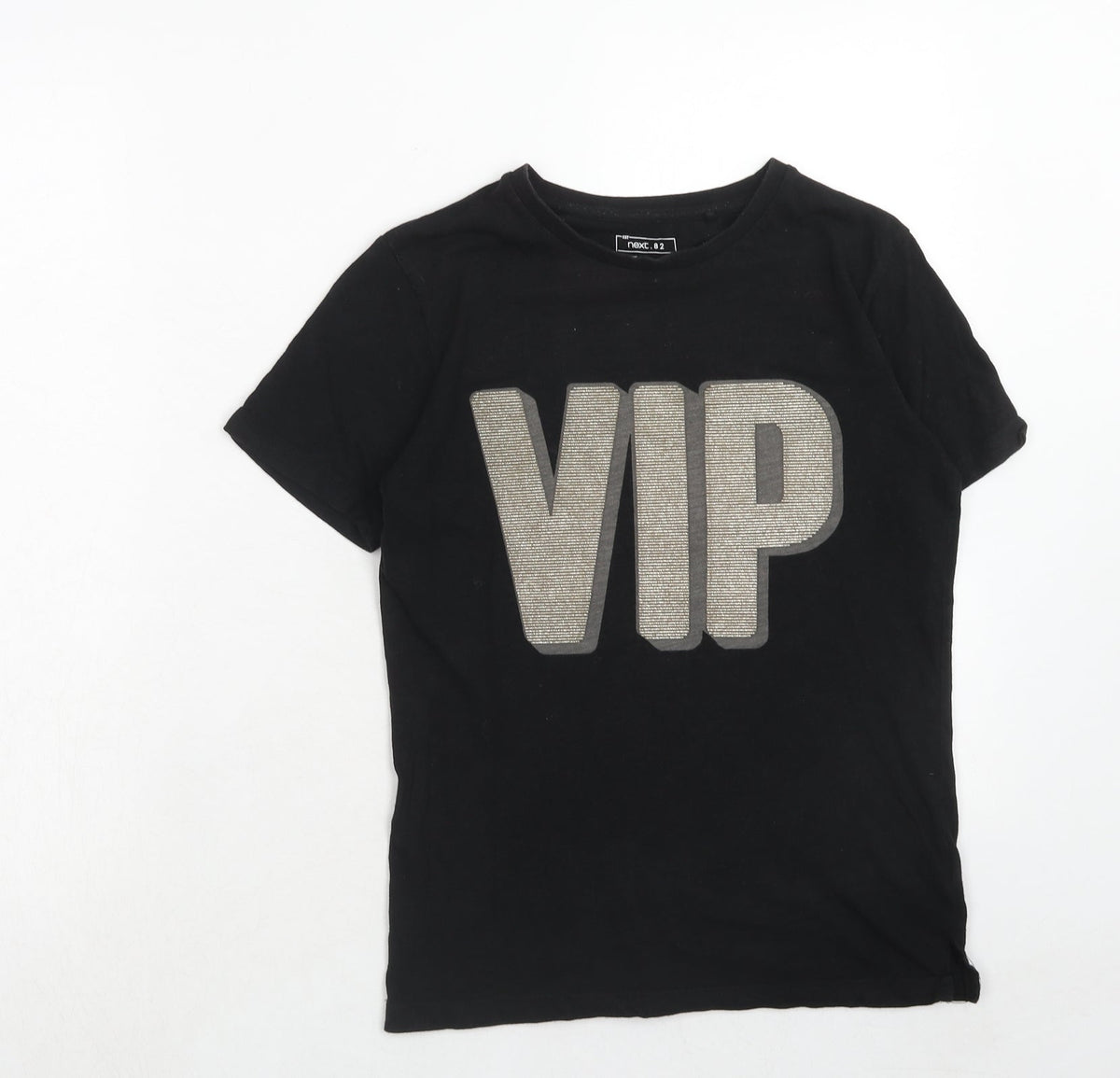 Next Boys Black Cotton Basic T-Shirt Size 10 Years Round Neck Pullover - VIP Print