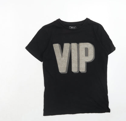 Next Boys Black Cotton Basic T-Shirt Size 10 Years Round Neck Pullover - VIP Print