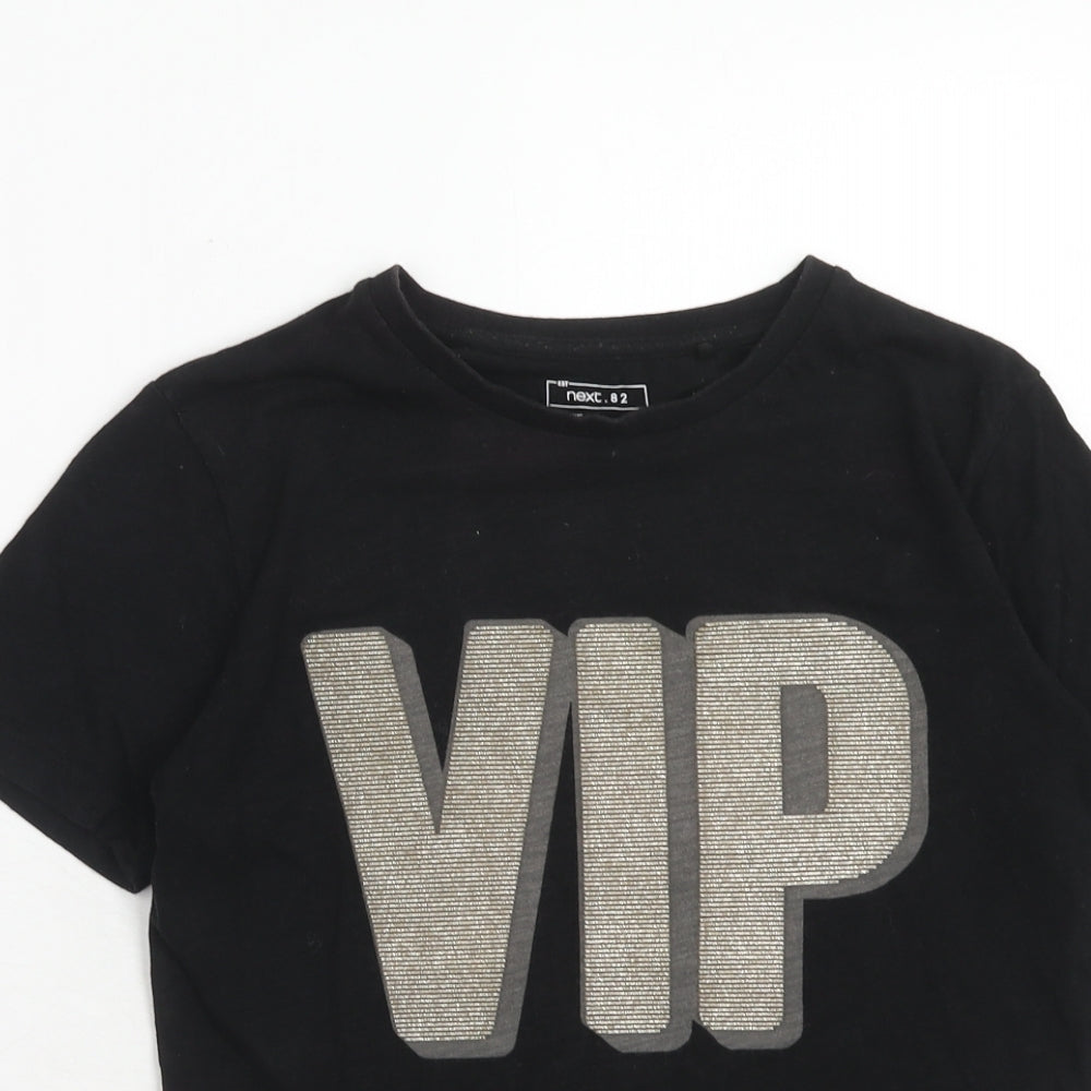 Next Boys Black Cotton Basic T-Shirt Size 10 Years Round Neck Pullover - VIP Print