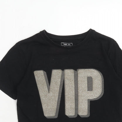 Next Boys Black Cotton Basic T-Shirt Size 10 Years Round Neck Pullover - VIP Print
