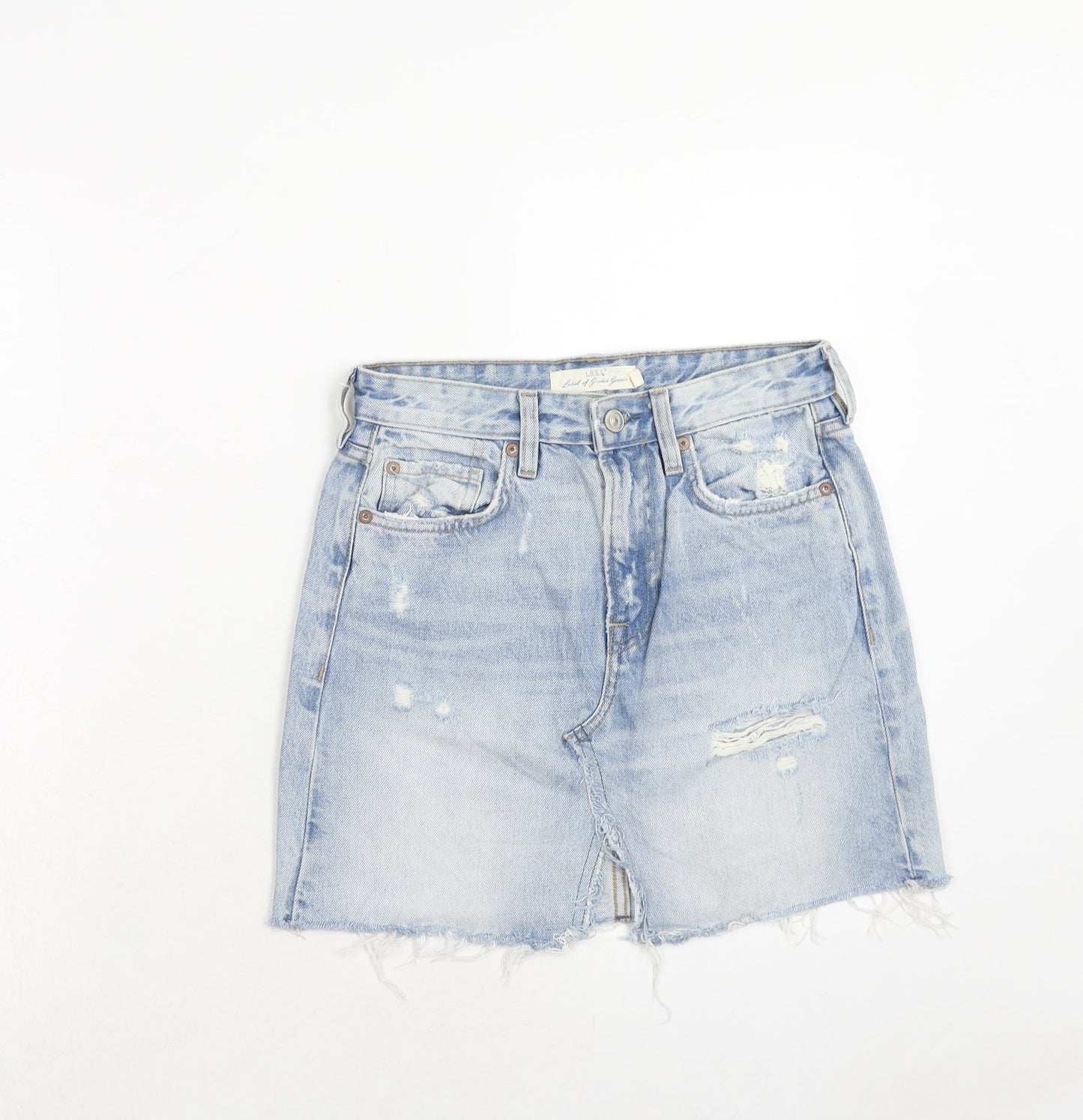 H&M Womens Blue Cotton A-Line Skirt Size 6 Zip