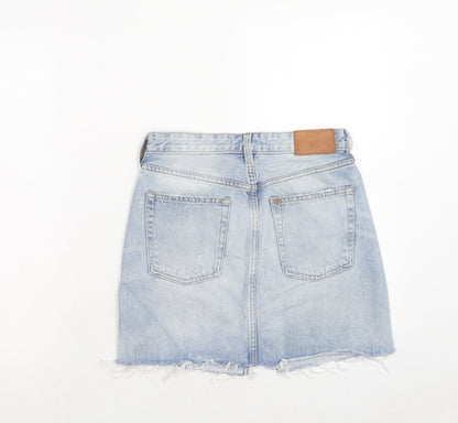 H&M Womens Blue Cotton A-Line Skirt Size 6 Zip