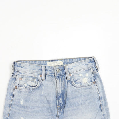 H&M Womens Blue Cotton A-Line Skirt Size 6 Zip