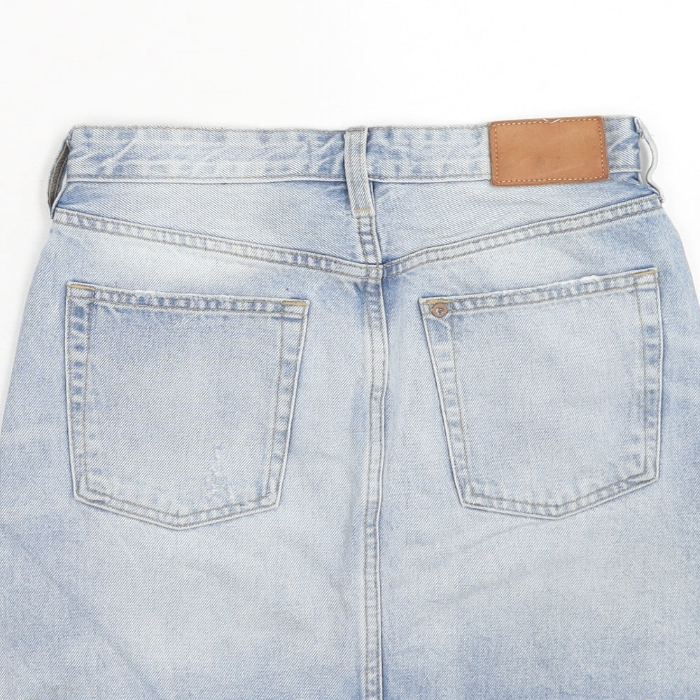 H&M Womens Blue Cotton A-Line Skirt Size 6 Zip
