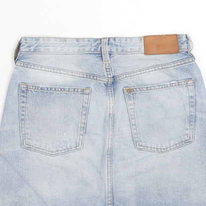 H&M Womens Blue Cotton A-Line Skirt Size 6 Zip