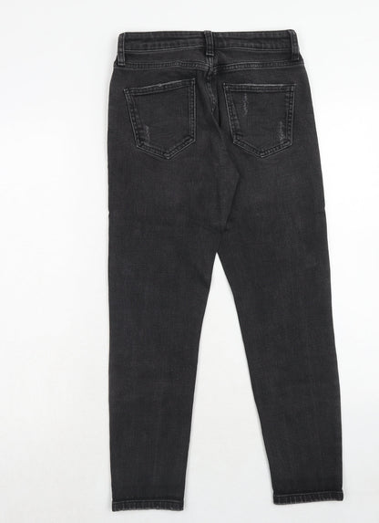 Topshop Womens Black Cotton Straight Jeans Size 25 in L28 in Regular Zip
