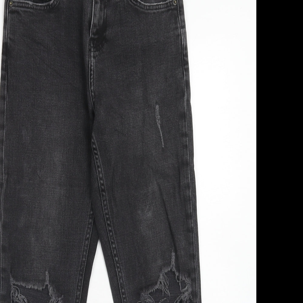 Topshop Womens Black Cotton Straight Jeans Size 25 in L28 in Regular Zip
