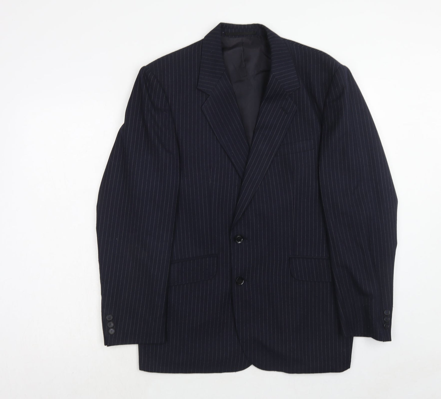 Vertek Mens Blue Striped Polyester Jacket Suit Jacket Size 40 Regular