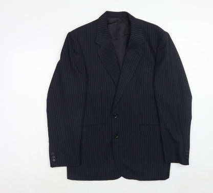 Vertek Mens Blue Striped Polyester Jacket Suit Jacket Size 40 Regular