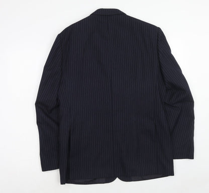 Vertek Mens Blue Striped Polyester Jacket Suit Jacket Size 40 Regular