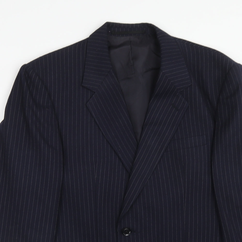 Vertek Mens Blue Striped Polyester Jacket Suit Jacket Size 40 Regular